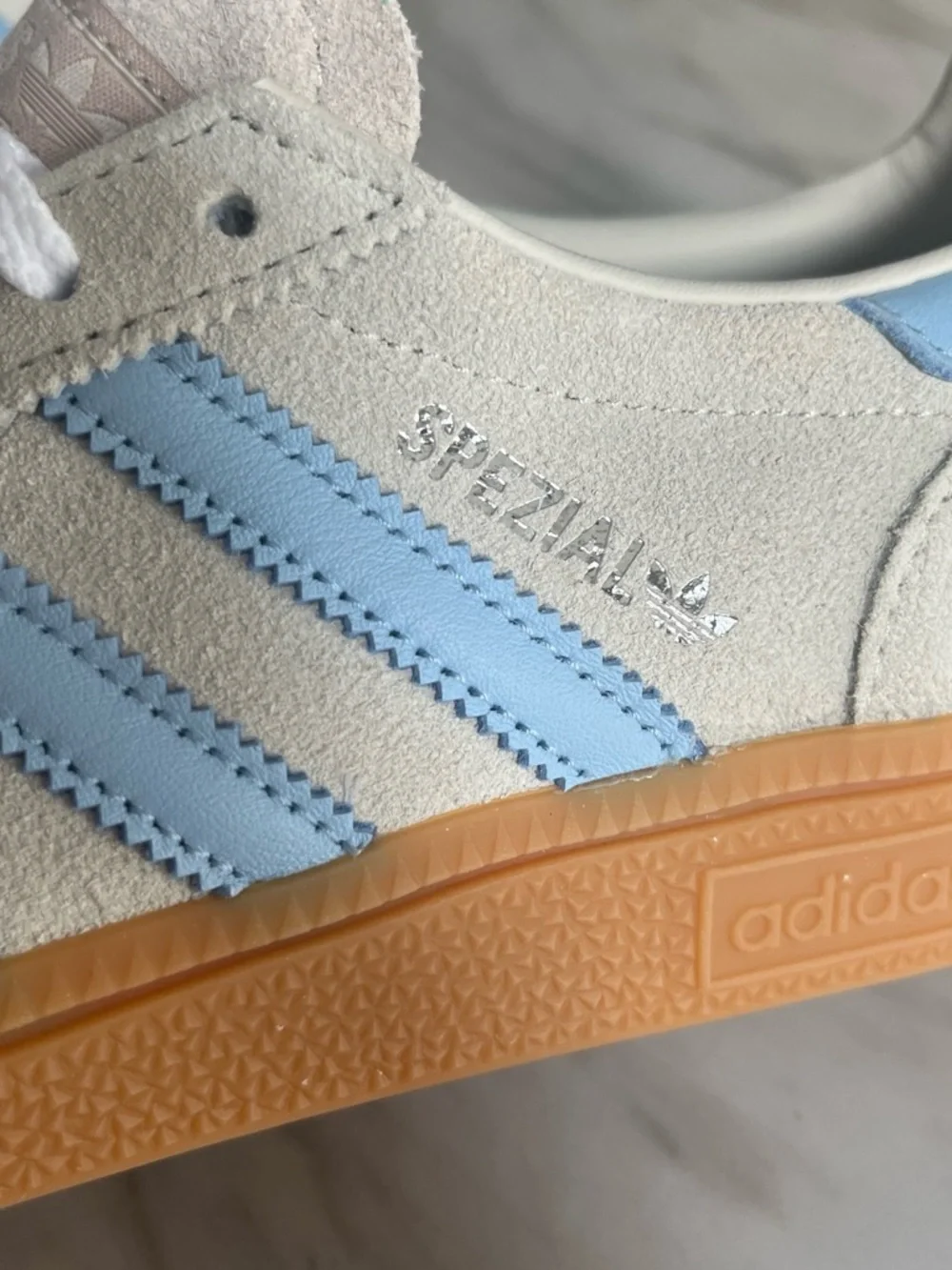 adidas Handball Spezial Sneakers in Light Blue and Cream Suede